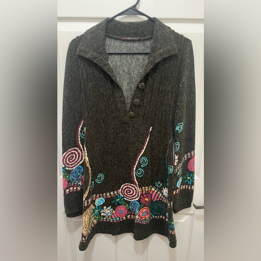 Anthropologie Hazel wool blend embroidered dress size small